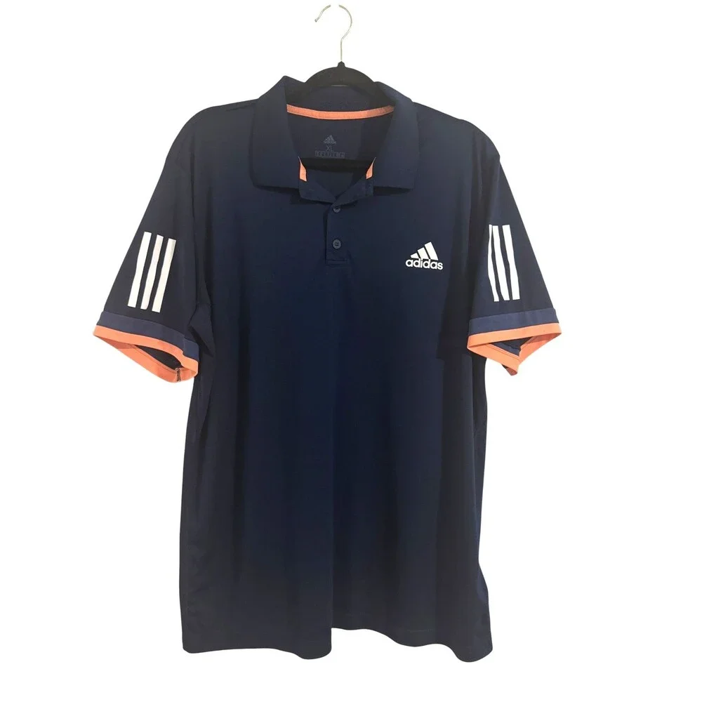 adidas Mens XL ClimaCool Club 3-Stripes Polo Shirt Navy Tennis Golf Athletic